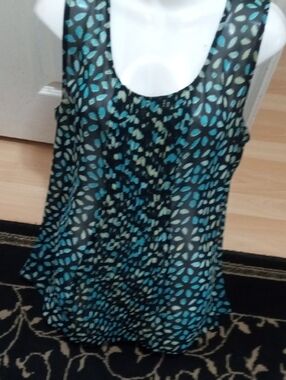 LOFT Black Tank Top with Teal and Light Blue Petal Print